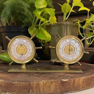 Vintage Swift & Anderson Brass Thermometer Barometer Instrument Nautical Ship